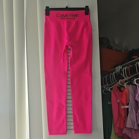 Calvin Klein Neon Pink Ribbed Leggings - Picture 1 of 2